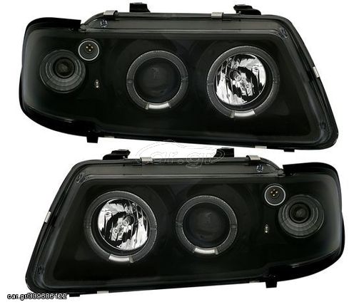 Φανάρια εμπρός angel eyes για Audi A3 (1996-2000) - μαύρα , με λάμπες (Η1) - σετ 2τμχ.