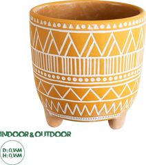 GloboStar Artificial Garden Jaipur Διακοσμητικό Κεραμικό Κασπώ Γλάστρα - Flower Pot Πορτοκαλί με Λευκό Φ16 x Υ16cm - (20506)