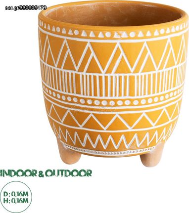 GloboStar Artificial Garden Jaipur Διακοσμητικό Κεραμικό Κασπώ Γλάστρα - Flower Pot Πορτοκαλί με Λευκό Φ16 x Υ16cm - (20506)