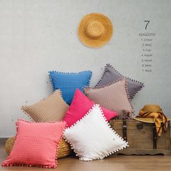 Διακοσμητική Μαξιλαροθήκη Waffle Cubic Pom Pom Φουξ 45x45 - Borea Home