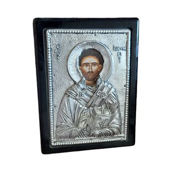 Εικόνα Άγιος Ελευθέριος 24×17 σε μαύρο δέρμα ξύλινη