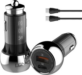 Ldnio φορτιστής αυτοκινήτου C1 με καλώδιο, Usb & USB-C, 38W PD, μαύρος