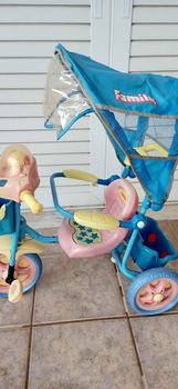 Τρίκυκλο ποδήλατο μπλε με τέντα, ήχους/μουσική και φως και μπάρα καθοδήγησης γονέα