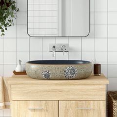 Νιπτήρας Οβάλ Χρώμα Άμμου και Μπλε 59 x 40 x 14 εκ. Κεραμικός 155103