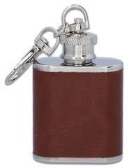 Hip Flask Φλασκί Ποτού Mini Μπρελόκ Τεχνόδερμα Καφέ - 30ml