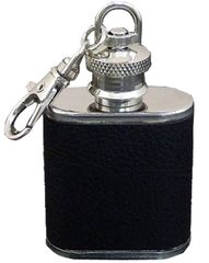 Hip Flask Φλασκί Ποτού Mini Μπρελόκ Τεχνόδερμα Μαύρο - 30ml