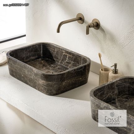 Fossil Gaia Marble DS50 Emperador Dark 50x38 - Επιτραπεζιος Μαρμαρινος Νιπτηρας