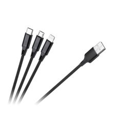 Rebel RB-6005-100-B Καλώδιο 3σε1 USB σε microUSB, USB type C, Lightning 1m
