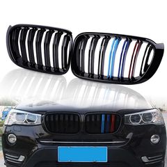 Καρδιές Μάσκας Για Bmw X3 F25 LCI 14-17  X4 F26 14-17 M4 Look Με Διπλή Γρίλια Tri-Color Μαύρο Γυαλιστερό Με 7 Γρίλιες 2 Τεμάχια