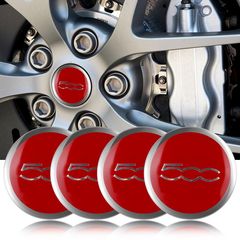 Μεταλλικά Αυτοκόλλητα Κέντρου Ζαντών και Τάσια Αυτοκινήτου για Fiat 500 /  56mm Κόκκινο χρώμα / Set 4 Τεμάχια