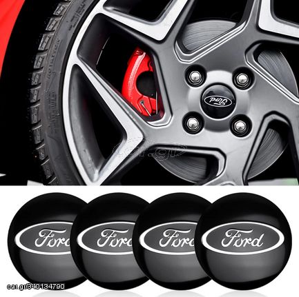 Μεταλλικά Αυτοκόλλητα Κέντρου Ζαντών και Τάσια Αυτοκινήτου για Ford  Mustang Mondeo Focus Fiesta Escape Kuga Eco Fusion /  56mm Μαύρο χρώμα / Set 4 Τεμάχια