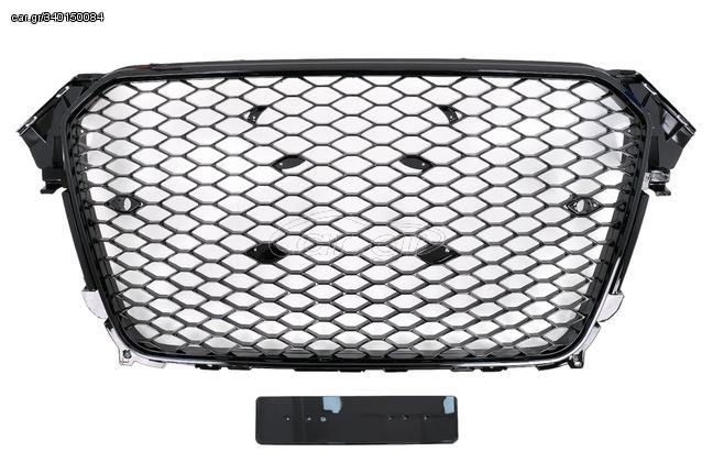 Badgeless Front Grille suitable for Audi A4 B8 Facelift (2012-2015) RS Design Honeycomb Piano Black With PDC