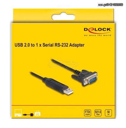 DELOCK καλώδιο USB σε RS-232 66461, 921.6Kbps, 50cm, μαύρο