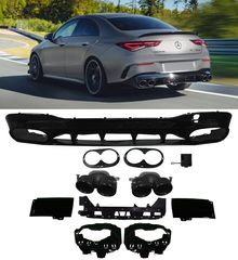 Διαχύτης (Diffuser) Σπόϊλερ προφυλακτήρα πίσω MERCEDES CLA C118 (2019->>) look AMG CLA45 και μαύρες απολήξεις