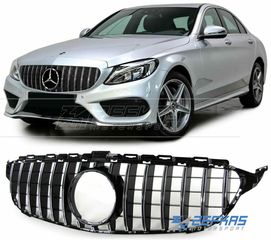 Μάσκα Εμπρός MERCEDES C-Class W205 (2014-2018) look GT Panamericana Χρώμιο/Μαύρο, χωρίς κάμερα