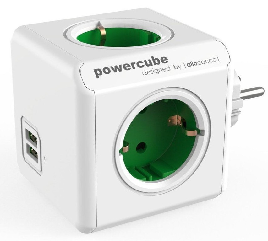 Allocacoc Original USB PowerCube 4 θέσεων & 2xUSB - Πράσινο