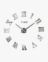Μεγάλο Τρισδιάστατο 3D Ρολόι Modern Large 3D Wall Clock Latin Numbers DIY Silver Πλαστικό