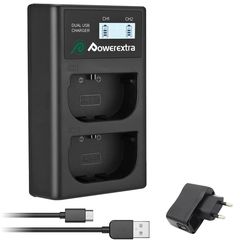 Powerextra DS-LPE6 Dual Battery Charger with USB AC/DC Power Adapter and LCD Display for Canon LP-E6, LP-E6N Battery