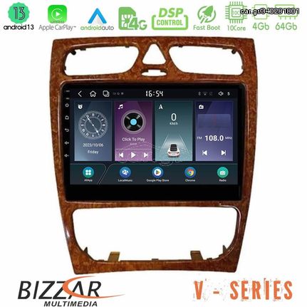 Bizzar V Series Mercedes C Class (W203) 10core Android13 4+64GB Navigation Multimedia Tablet 9" (Wooden Style)