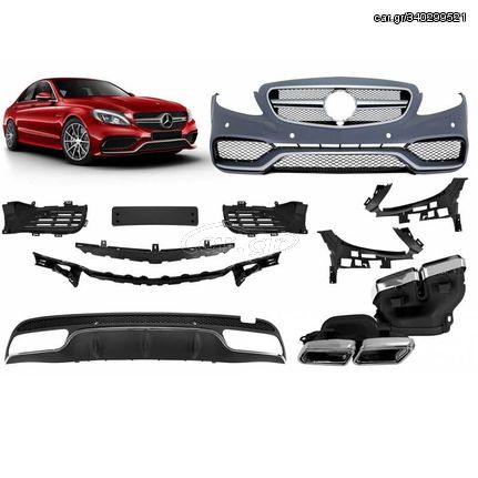 Body Kit Για Mercedes-Benz C-Class W205 14-18 Sedan Amg C63 Look Με Μάσκα & Μπούκες