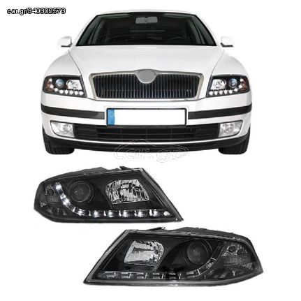 Μπροστινά Φανάρια Set Για Skoda Octavia 1Z 04-08 DRL Μαύρα H7/H1 Sonar