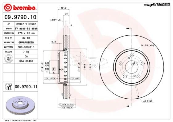 ΔΙΣΚ. TOYOTA AVENSIS ALL -03  (276*25) BRECO BS 8586