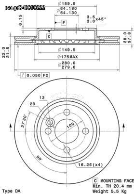 ΔΙΣΚ. MINI COOPER,ONE,CLUBMAN 06-  (280*22) BRECO BS 8779