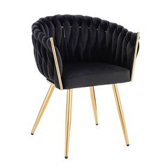 Nordic Style Luxury Beauty Chair Velvet Black Gold-5400367