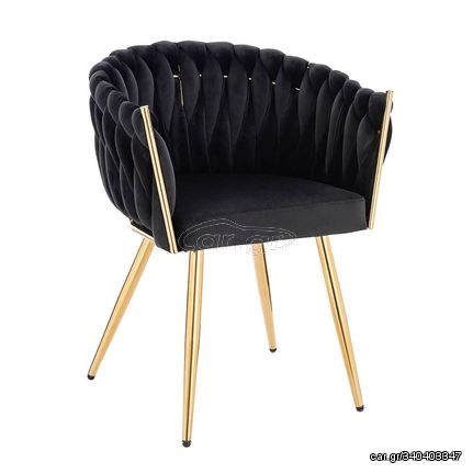 Nordic Style Luxury Beauty Chair Velvet Black Gold-5400367