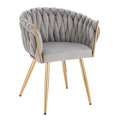 Nordic Style Luxury Beauty Chair Velvet Light Gray Gold-5400371