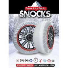 ΧΙΟΝΟΚΟΥΒΕΡΤΑ  SNOCKS M   Το Snocks είναι ένα πρόσφατα ανεπτυγμένο κάλυμμα τροχών, με στόχο να αυξάνει την πρόσφυση των τροχών στο δρόμο όταν οδηγείτε σε πάγο ή χιόνι.
Είναι κατασκευασμένα από ύφασμα