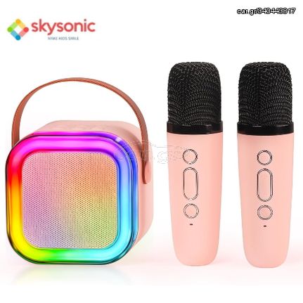 Skysonic K8 Καραόκε Ηχείο Bluetooth με 2 Ασύρματα Μικρόφωνα (Led RGB Light/1200mAh/Type-C) Ροζ