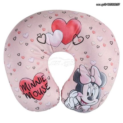 Παιδικό Μαξιλαράκι Αυχένα Ταξιδιού Minnie Mouse ''Καρδιές'' 27cm x 23cm Ροζ 1 Τεμάχιο
