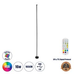GLOBOSTAR® DIGICOLUMN 90764 Μοντέρνο Επιδαπέδιο Γραμμικό Ψηφιακό Φωτιστικό Digital Pixel Symphony Bar με RF Ασύρματο Χειριστήριο LED 16W 1280lm 180° DC 5V με USB 2.0 IP20 Πολύχρωμο RGB Dimmable - Μαύρ