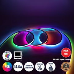 GLOBOSTAR® NEONIO 90753 Ψηφιακή Pixel Addressable Ταινία Neon Flex LED 14.4W/m 864lm/m 90° DC 12V Αδιάβροχο IP67 60 x SMD5050 Chip/m 20 x Pixel/m Πολύχρωμο RGB Dimmable SPI/TTL Protocol IC SM16703P/WS