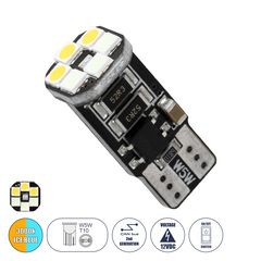 GloboStar® 81466 Λάμπα Αυτοκινήτου LED 3 Stage Color Change by Switch On/Off T10 W5W 2rd Generation Can-Bus Series 10xSMD3535 1.3W 156lm 360° DC 10-48V IP20 Μ1 x Π1 x Υ2.5cm Θερμό Λευκό 3000K & Ice Bl