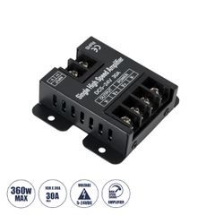 GloboStar® 73396 DC Power & Signal High Speed Amplifier Ενισχυτής Ισχύος & Σήματος Υψηλών Ταχυτήτων 1 Καναλιού DC 5-24V 1 x 30A 360W - Max 30A 360W - IP20 - Single Color - Μ6.3 x Π6.7 x Υ2cm - 2 Χρόνι