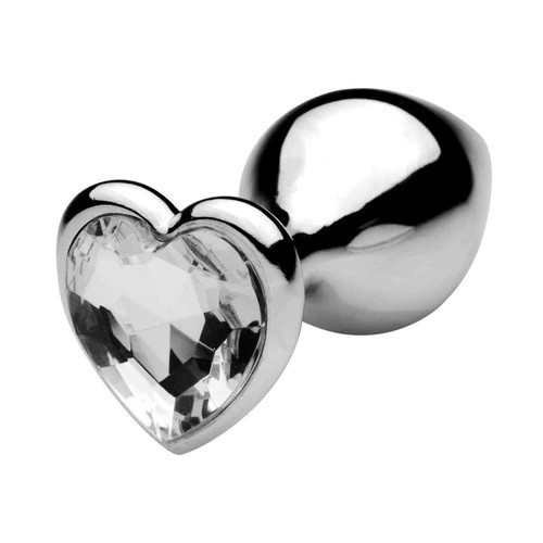 LARGE Heart Base Metal butt plug Crystal CLEAR 9 cm