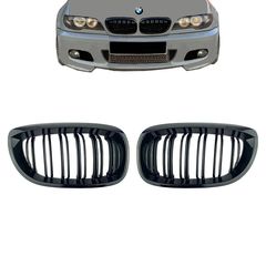 Carro Καρδιές Μάσκας Για Bmw 3 E46 03-06 Coupe/Cabrio M4 Look Με Διπλή Γρίλια  Μαύρο Γυαλιστερό 2 Τεμάχια