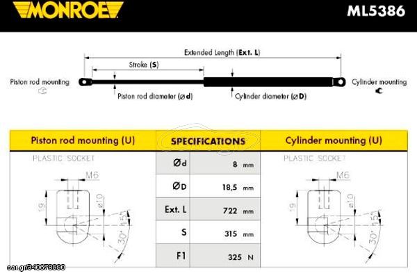 Monroe Αμορτ. αερίου, Καπό Κινητήρα - ML5386