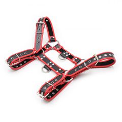 Black Red Leather adjustable chest Harness S-XL-thumb-6