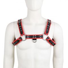 Black Red Leather adjustable chest Harness S-XL-thumb-1