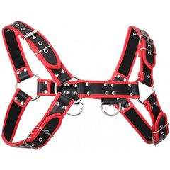 Black Red Leather adjustable chest Harness S-XL-thumb-12
