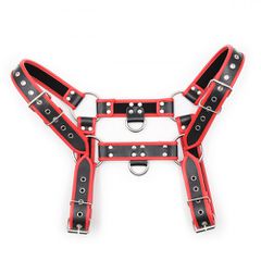 Black Red Leather adjustable chest Harness S-XL-thumb-4