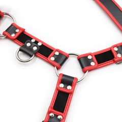 Black Red Leather adjustable chest Harness S-XL-thumb-8