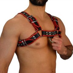 Black Red Leather adjustable chest Harness S-XL-thumb-13