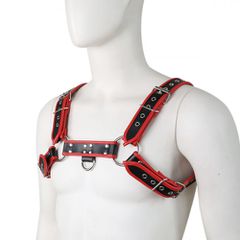 Black Red Leather adjustable chest Harness S-XL-thumb-3