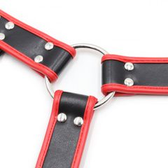 Black Red Leather adjustable chest Harness S-XL-thumb-7