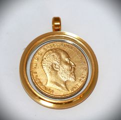 Λίρα Αγγλίας επίχρυση σε θήκη με γυαλί και απο τις δυο πλευρές, για κολιέ κρεμαστό μενταγιόν 22Κ επίχρυσο  -thumb-2