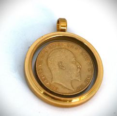 Λίρα Αγγλίας επίχρυση σε θήκη με γυαλί και απο τις δυο πλευρές, για κολιέ κρεμαστό μενταγιόν 22Κ επίχρυσο  -thumb-7